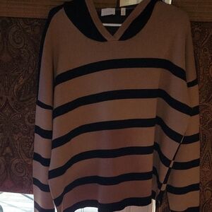 Cyrus V-Neck Sweater in Tan and Black Stripes